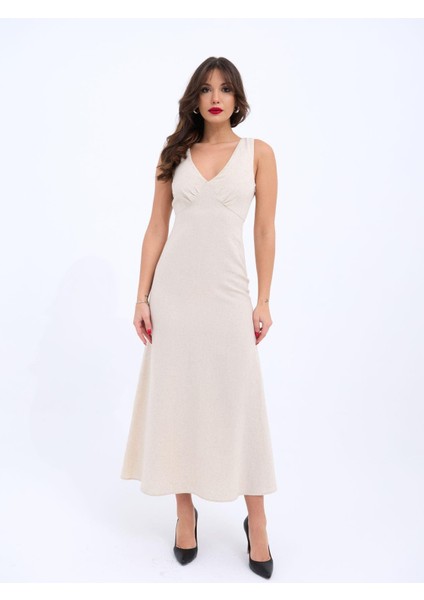 7124 Elbise-Bej