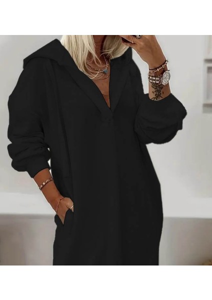 Kadın Uzun Kollu Kapüşonlu Yakası Açık Modal Elbise fiyatları