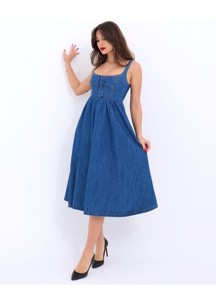 7143 Kot Elbise-Mavi