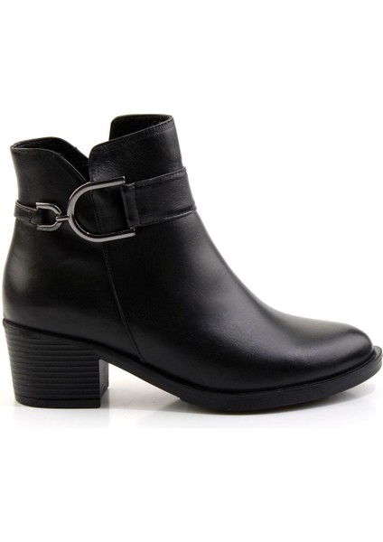 Siyah Hakiki Deri Kadın Bot & Bootie K02531207303