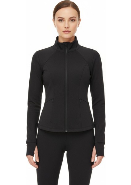 Füme Dik Yaka Fermuarlı Kadın Spor Ceket 3196