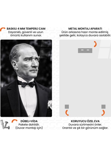 Gazi – Mustafa Kemal Atatürk – Ata Sözü Cam Tablo fırsatları