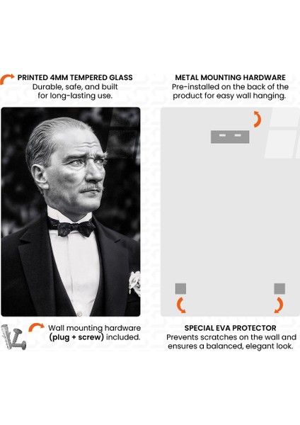 Gazi – Mustafa Kemal Atatürk – Ata Sözü Cam Tablo
