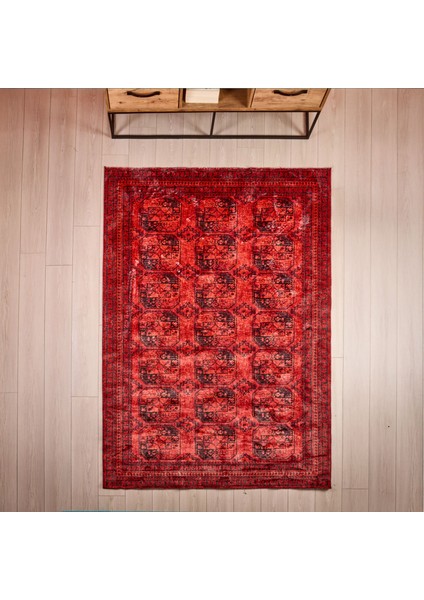 Soft Karakush Afgan Desenli Halı - Kırmızı - 160X230 cm