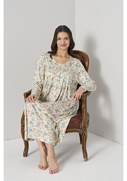Kadın Çiçek Desenli Uzun Kollu Gecelik C3T0N91 fırsatları