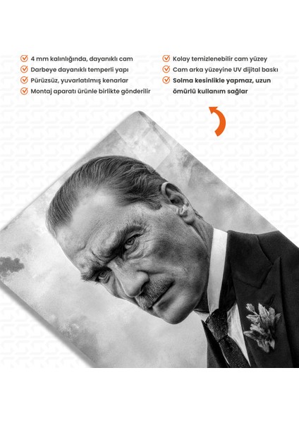 Cumhuriyet – Mustafa Kemal Atatürk – Ata Sözü Cam Tablo modelleri