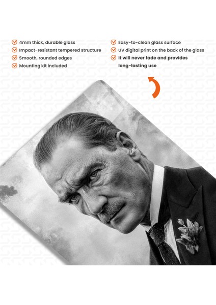 Cumhuriyet – Mustafa Kemal Atatürk – Ata Sözü Cam Tablo