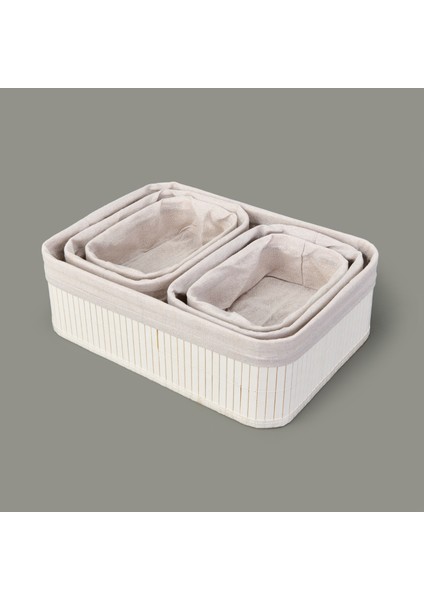 5'li Çok Amaçlı Dekoratif Sepet - Beyaz / Gri