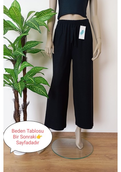 Kadın Düz Renk Geniş Paça Pamuklu Penye Basic Pantolon