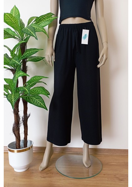 Kadın Düz Renk Geniş Paça Pamuklu Penye Basic Pantolon modelleri