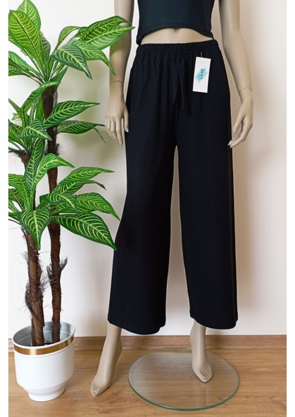 Kadın Düz Renk Geniş Paça Pamuklu Penye Basic Pantolon fırsatları