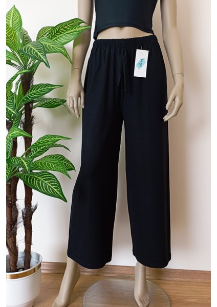 Kadın Düz Renk Geniş Paça Pamuklu Penye Basic Pantolon indirimleri