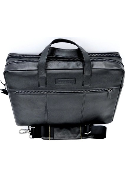 Ricardo Sade Siyah Çift Gözlü Hakiki Deri Laptop Evrak Çantası