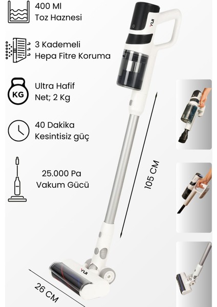 DS17 Şarjlı Dikey Süpürge Hepa Filtre 3 Kademeli Hız Ayarı