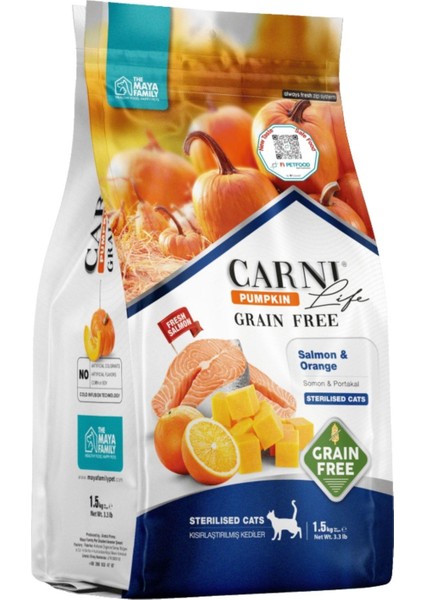 Carni Life Pumpkin Tahılsız Yetişkin Kısırlaştırılmış Kedi Somon & Portakal 1,5 Kg fiyatları