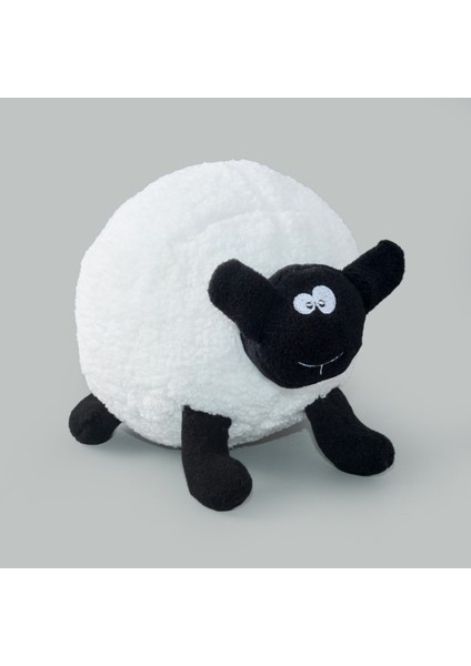 Soft Kara Kuzu Figürlü Yastık - Beyaz - 25X17 cm