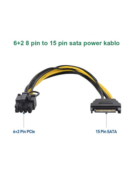 Sata 15 Pin Erkek Power To 8 Pin (6+2) Pcıe Power Kablosu 20CM modelleri