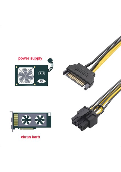 Sata 15 Pin Erkek Power To 8 Pin (6+2) Pcıe Power Kablosu 20CM indirimleri