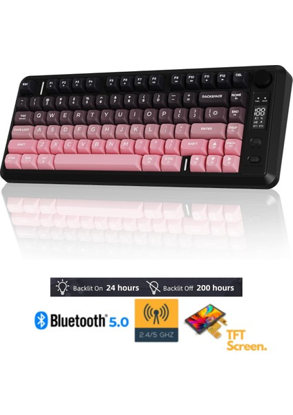 Freewolf M75 Kablosuz Bt+2.4ghz OLED Tft Ekranlı Membran Reinbow Aydınlatmalı Gaming Oyuncu Klavye