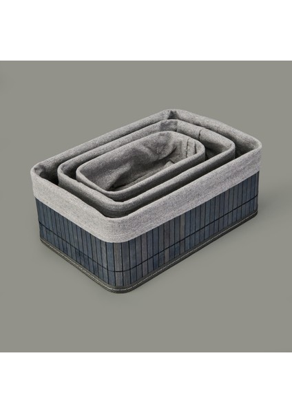 3'lü Çok Amaçlı Dikdörtgen Dekoratif Sepet - Gri