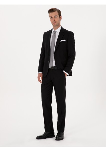 Erkek Siyah Slim Fit %100 Yün Mono Yaka Basic Takım Elbise 50310082-VR046 fırsatları