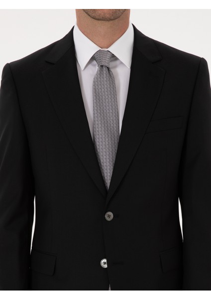 Erkek Siyah Slim Fit %100 Yün Mono Yaka Basic Takım Elbise 50310082-VR046