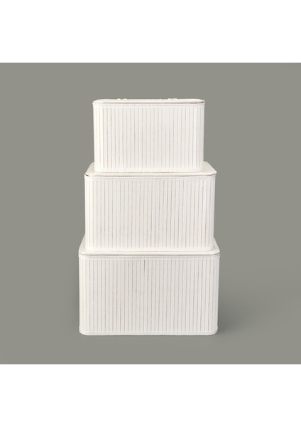 3'lü Çok Amaçlı Kapaklı Dekoratif Sepet - Beyaz