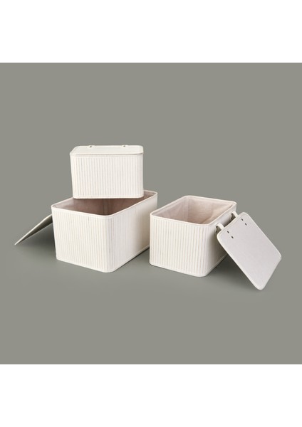 3'lü Çok Amaçlı Kapaklı Dekoratif Sepet - Beyaz fiyatları
