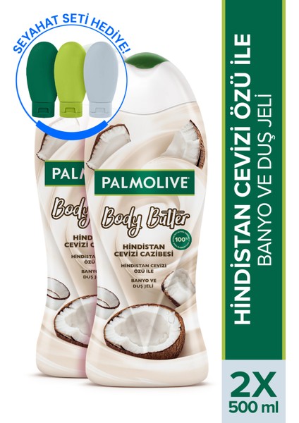 Body Butter Hindistan Cevizi Cazibesi Nemlendirici Duş ve Banyo Jeli 500 ml x 2 – Seyahat Kiti Hediyeli
