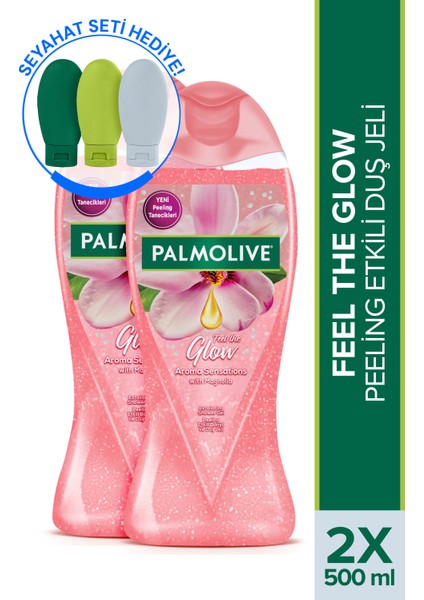Aroma Sensations Feel the Glow Peeling Etkili Banyo ve Duş Jeli 2 x 500 ml + Seyahat Kiti Hediyeli