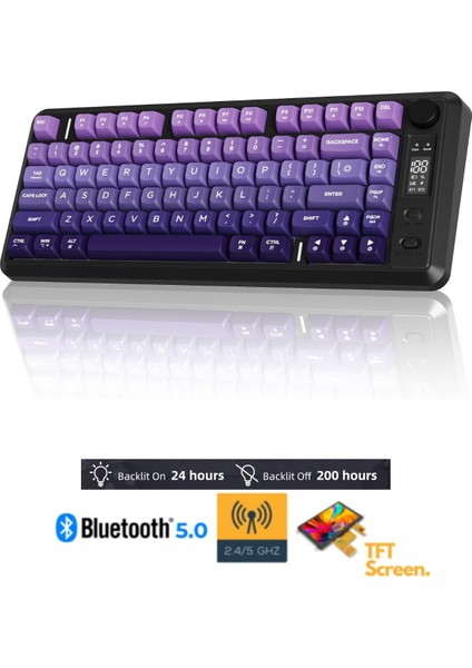 Freewolf M75 Kablosuz Bt+2.4ghz OLED Tft Ekranlı Membran Reinbow Aydınlatmalı Gaming Oyuncu Klavye