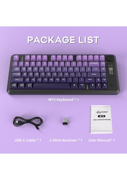 Freewolf M75 Kablosuz Bt+2.4ghz OLED Tft Ekranlı Membran Reinbow Aydınlatmalı Gaming Oyuncu Klavye