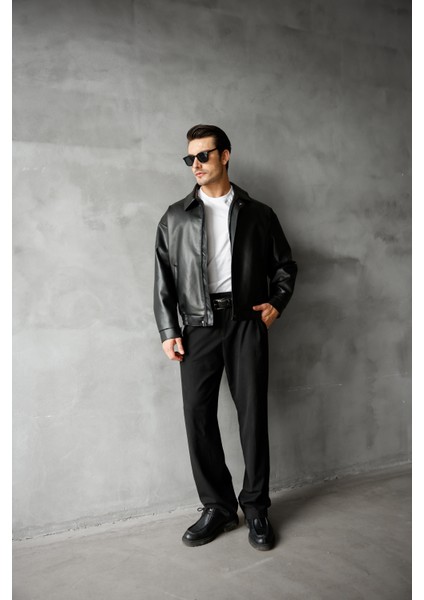 Oversize Unisex Vintage Içi Kürklü Deri Ceket