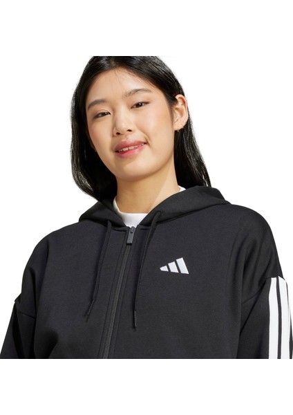 Essentials 3 Stripes Full Zip Kadın Siyah Polar.- fırsatları