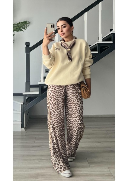 Leopar Desen Saten Pantolon modelleri