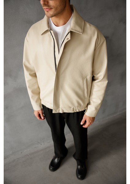 Oversize Unisex Vintage Içi Kürklü Deri Ceket