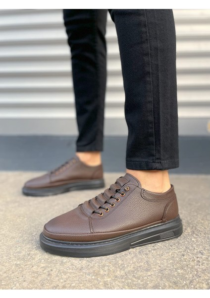 Prime Bağcıklı Cilt Erkek Günlük Sneaker Ayakkabı Cst - Kahverengi