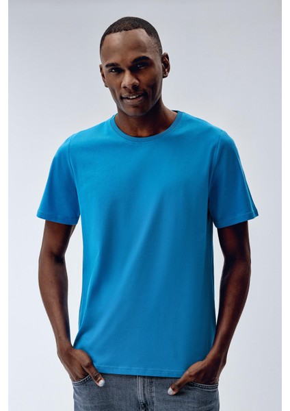 Erkek Basic T-Shirt Mavi Renk