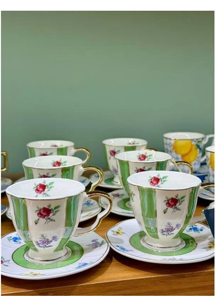 Royking 6lı Yeşil Çizgili Kahve Fincanı MSKF71 fiyatları