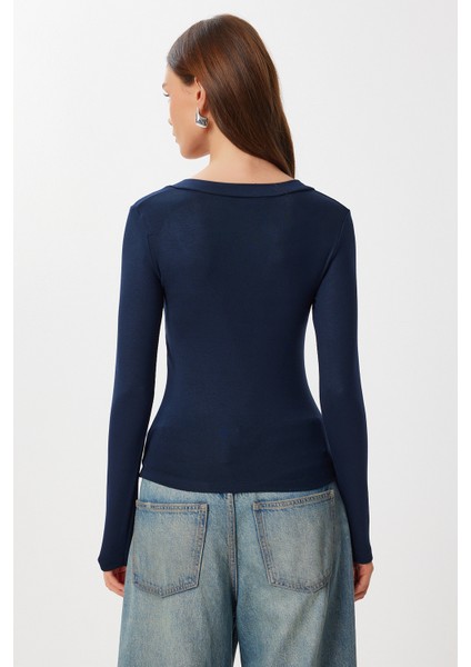 V Yaka Saran Basic Modal Bluz LMW0029 Lacivert indirimleri