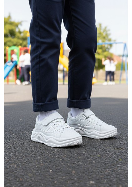 Beyaz Cırtlı Erkek Çocuk Spor Ayakkabı modelleri