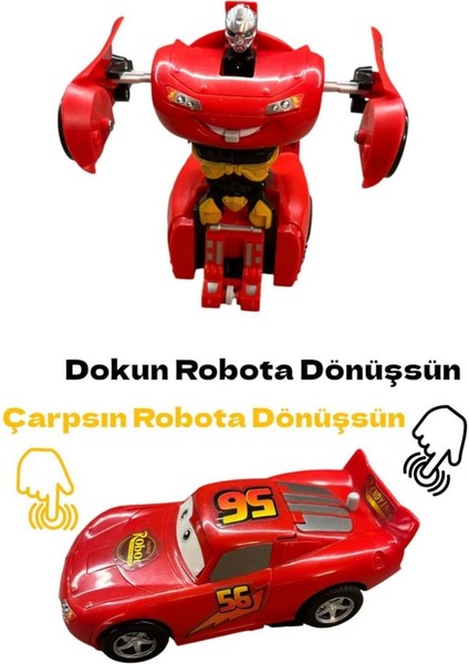 Robota Dönüşen Çek Bırak Araba Oyuncak Yarış Arabası Şimşek Mcqueen