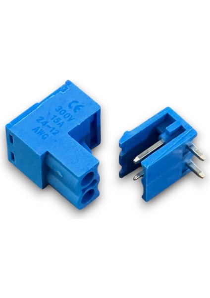 - 50 Adet - 2 Pin 5.08MM 90 Derece Geçmeli Mavi Takım Klemens