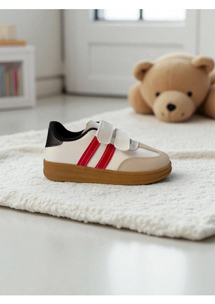 Unisex Rahat Tabanlı Hafif Esnek Ortopedik Cırtlı Günlük Çocuk Sneaker Spor Ayakkabı - Beyaz-Kırmızı