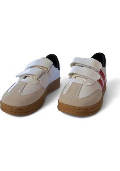 Unisex Rahat Tabanlı Hafif Esnek Ortopedik Cırtlı Günlük Çocuk Sneaker Spor Ayakkabı - Beyaz-Kırmızı fırsatları