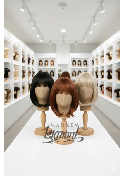 Bayan ahşap standlı kumaş kaplı kafa mankeni modelleri