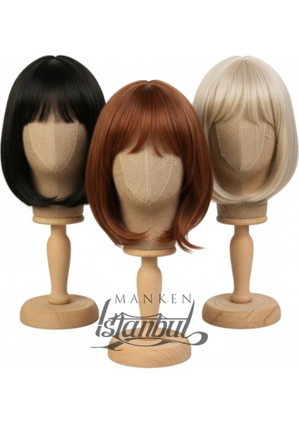 Bayan ahşap standlı kumaş kaplı kafa mankeni fırsatları