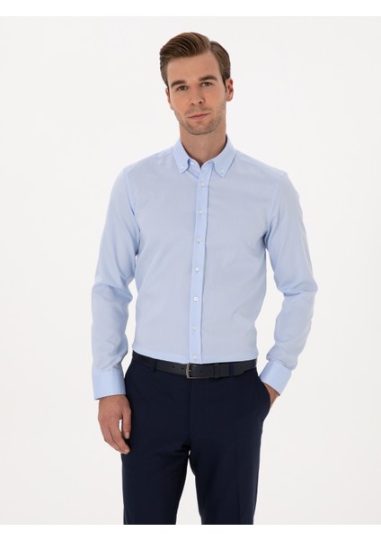 Erkek Açık Mavi Slim Fit Uzun Kollu Basic Gömlek 50319721-VR003