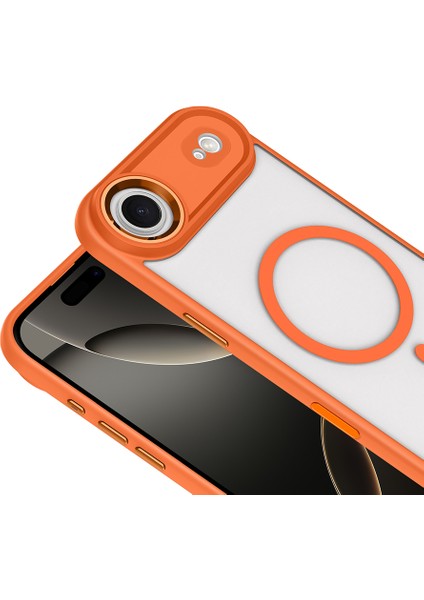 Apple iPhone 17 Air Uyumlu Magsafe Özellikli Krom Kapak Turuncu modelleri