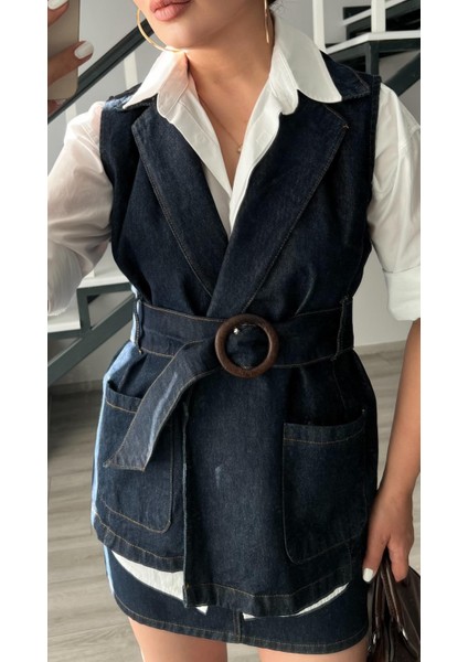Lacivert Marka Model Kemerli Denim Yelek modelleri